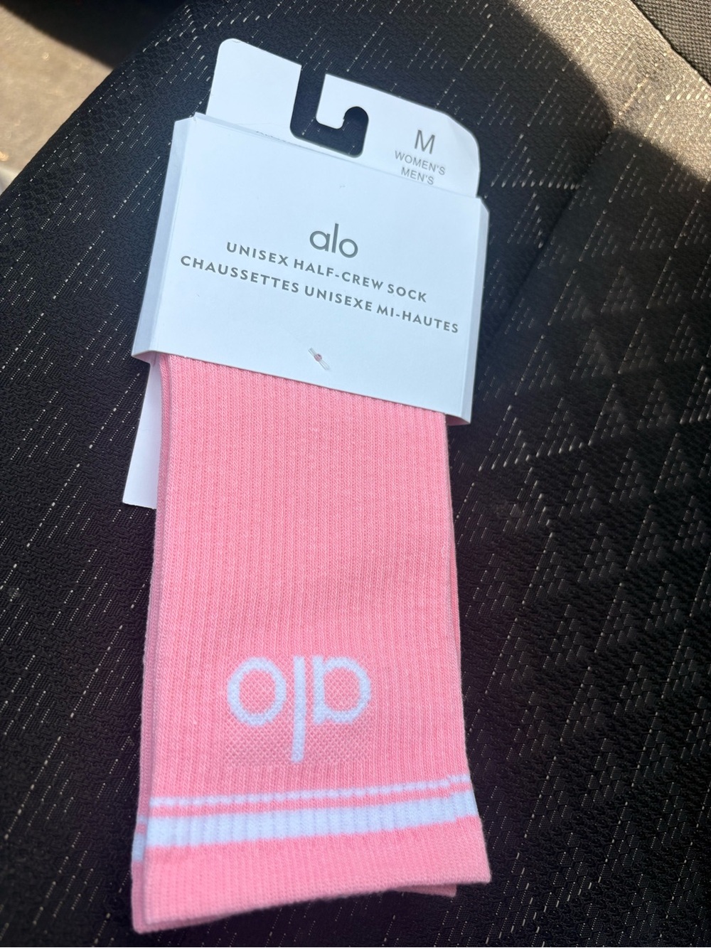 ALO Yoga Pink Unisex Half-Crew Athletic Socks with White Logo